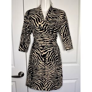 JMcLaughlin Faux Wrap Dress Knee Length Nylon Catalina Cloth Zebra Print Size XS